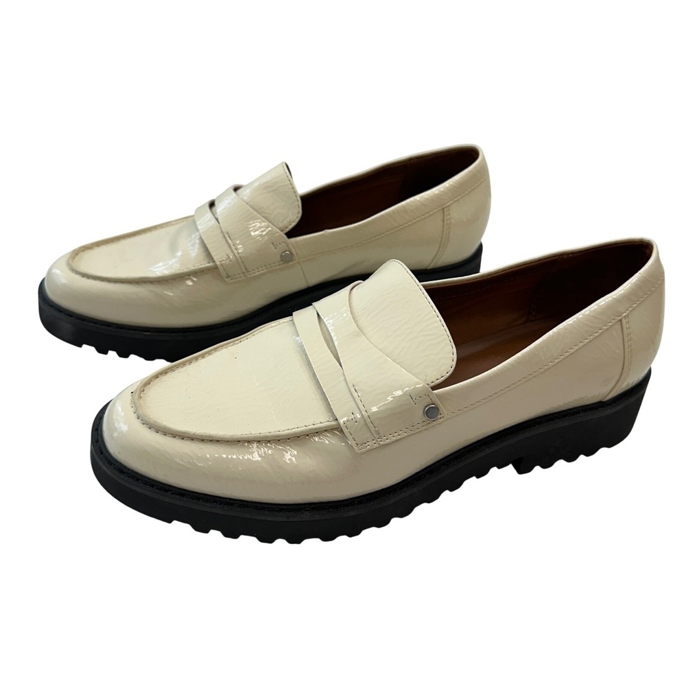 Franco Sarto Cassandra Loafers Lug Sole Platform Patent Leather Cream Women 7.5